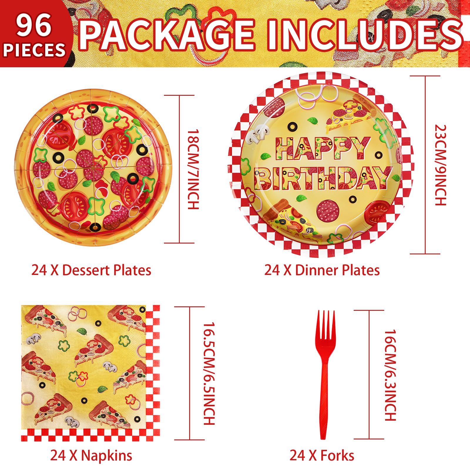 96 Pcs Pizza Party Plates and Napkins - Grencian