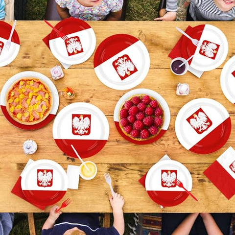 96 Pcs Poland Flag Party Plates and Napkins - Grencian