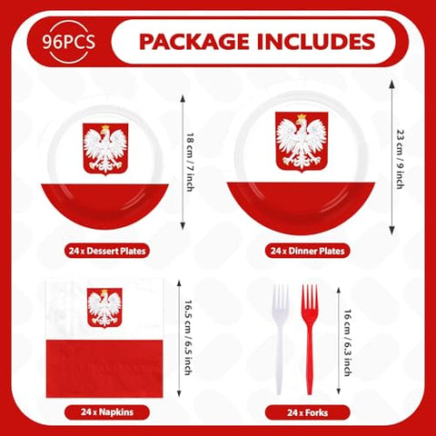 96 Pcs Poland Flag Party Plates and Napkins - Grencian