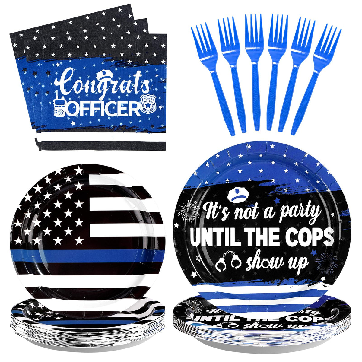 96 Pcs Police Academy Graduate Party Plates and Napkins - Grencian
