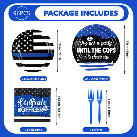 96 Pcs Police Academy Graduate Party Plates and Napkins - Grencian