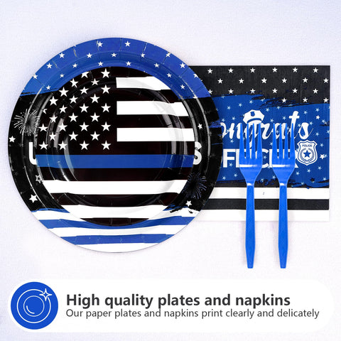 96 Pcs Police Academy Graduate Party Plates and Napkins - Grencian