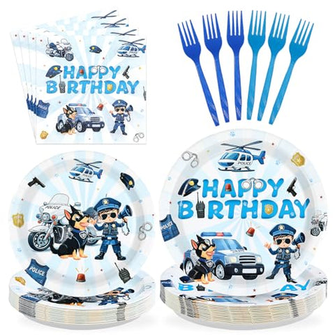 96 Pcs Police Dog Birthday Party Plates and Napkins - Grencian