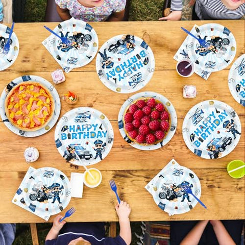 96 Pcs Police Dog Birthday Party Plates and Napkins - Grencian