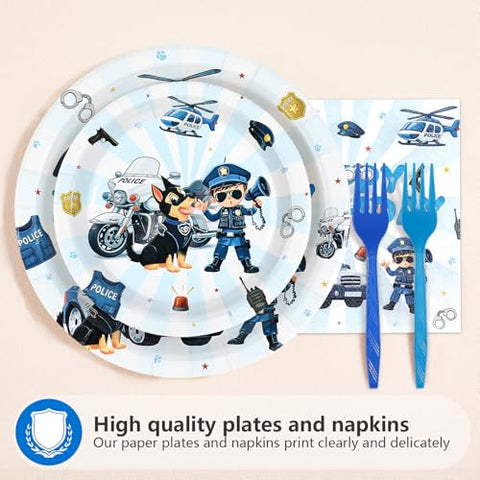 96 Pcs Police Dog Birthday Party Plates and Napkins - Grencian