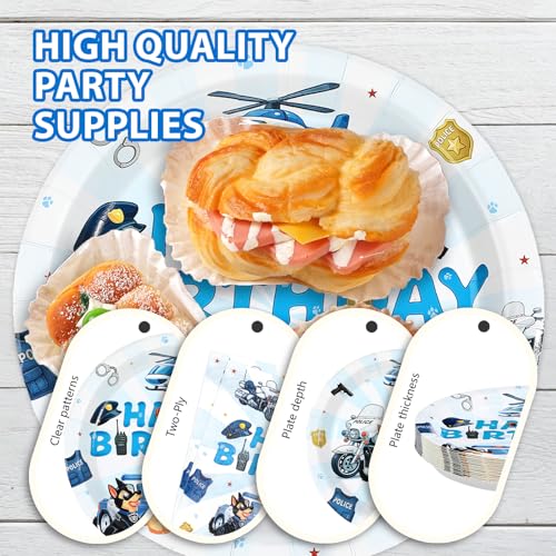 96 Pcs Police Dog Birthday Party Plates and Napkins - Grencian