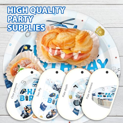 96 Pcs Police Dog Birthday Party Plates and Napkins - Grencian