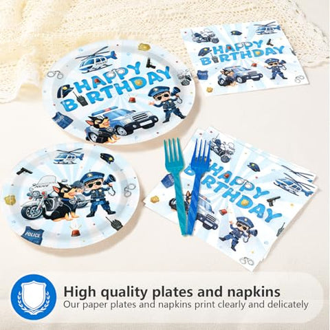 96 Pcs Police Dog Birthday Party Plates and Napkins - Grencian