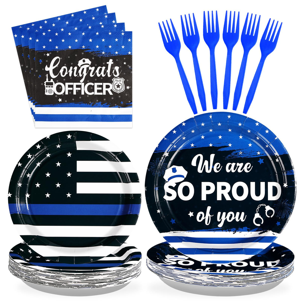 96 Pcs Police Party Plates and Napkins - Grencian