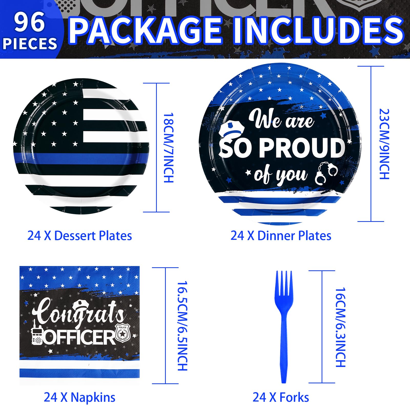 96 Pcs Police Party Plates and Napkins - Grencian