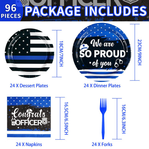 96 Pcs Police Party Plates and Napkins - Grencian