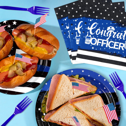 96 Pcs Police Retirement Party Plates and Napkins - Grencian