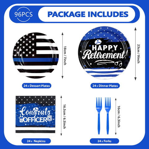 96 Pcs Police Retirement Party Plates and Napkins - Grencian