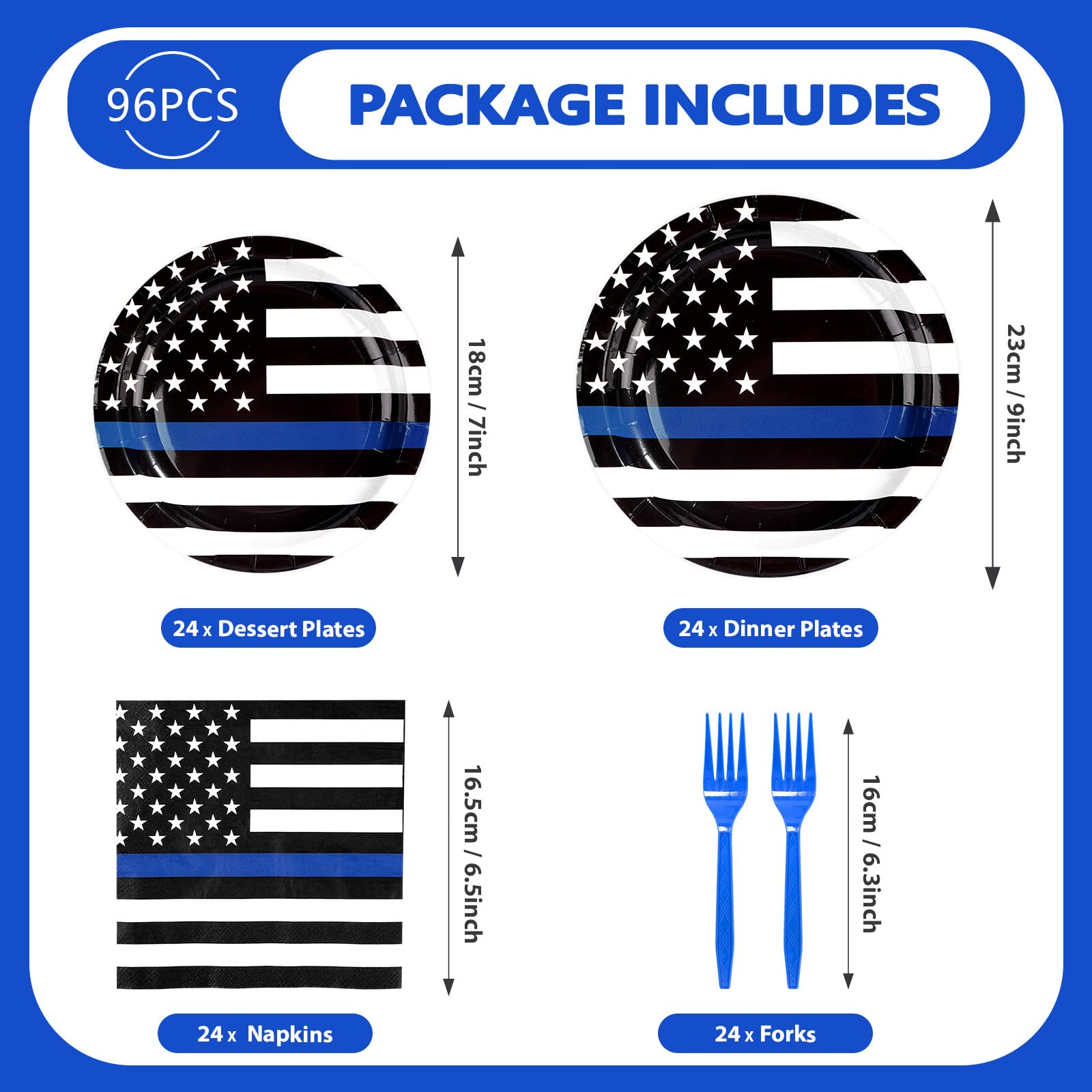 96 Pcs Police Theme Party Plates and Napkins - Grencian