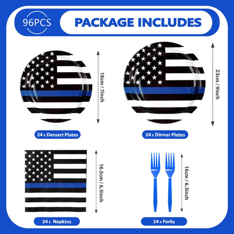 96 Pcs Police Theme Party Plates and Napkins - Grencian