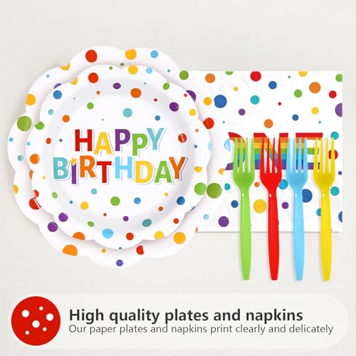 96 Pcs Polka Dots 1st Birthday Party Plates and Napkins - Grencian