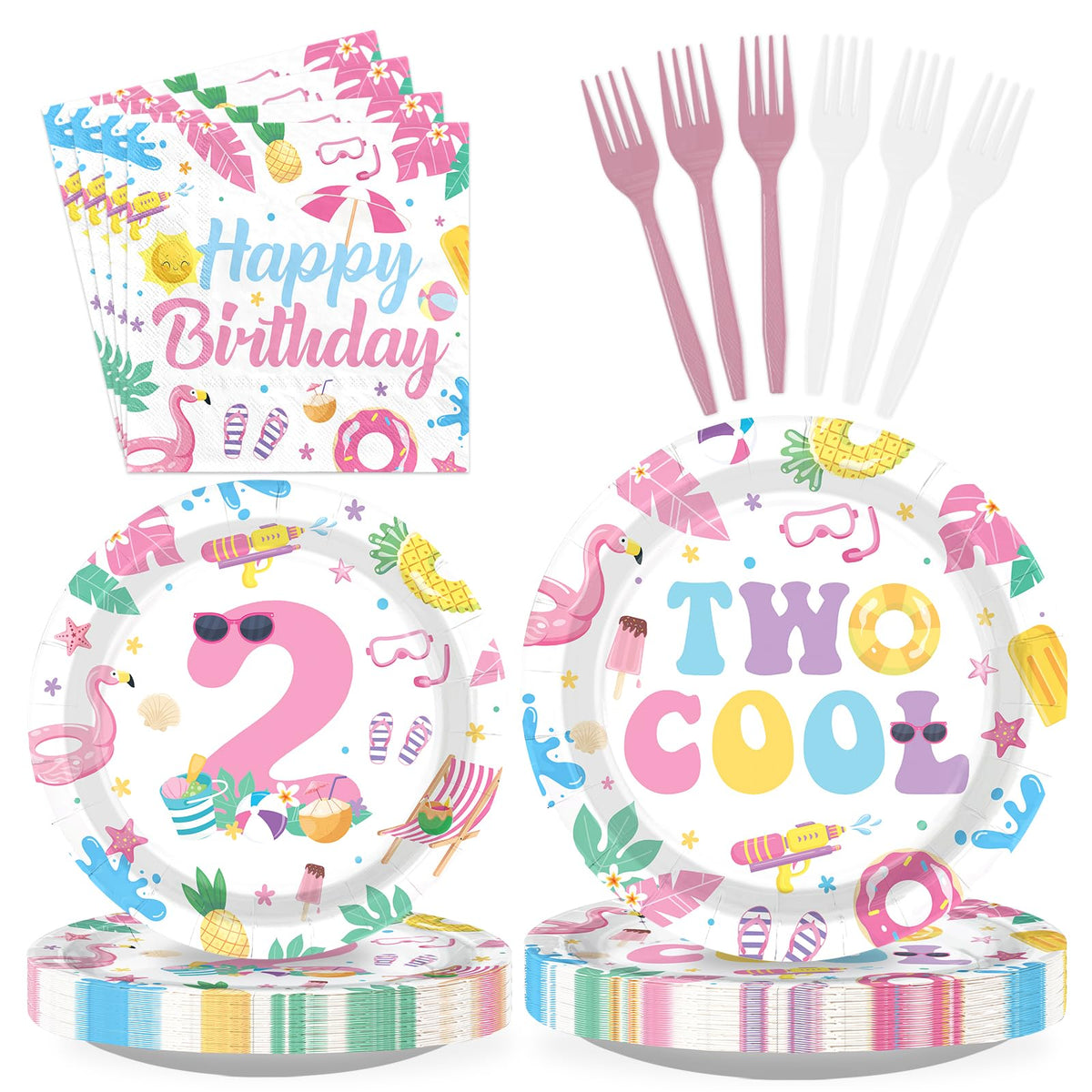 96 Pcs Pool 2nd Birthday Party Plates and Napkins - Grencian