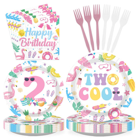 96 Pcs Pool 2nd Birthday Party Plates and Napkins - Grencian