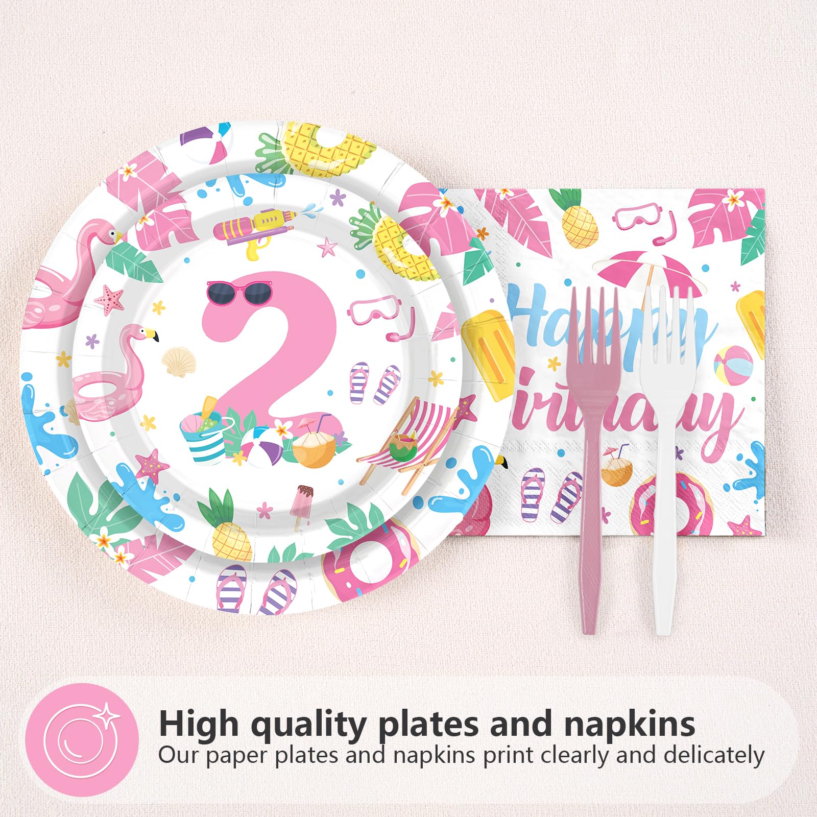 96 Pcs Pool 2nd Birthday Party Plates and Napkins - Grencian