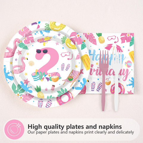 96 Pcs Pool 2nd Birthday Party Plates and Napkins - Grencian