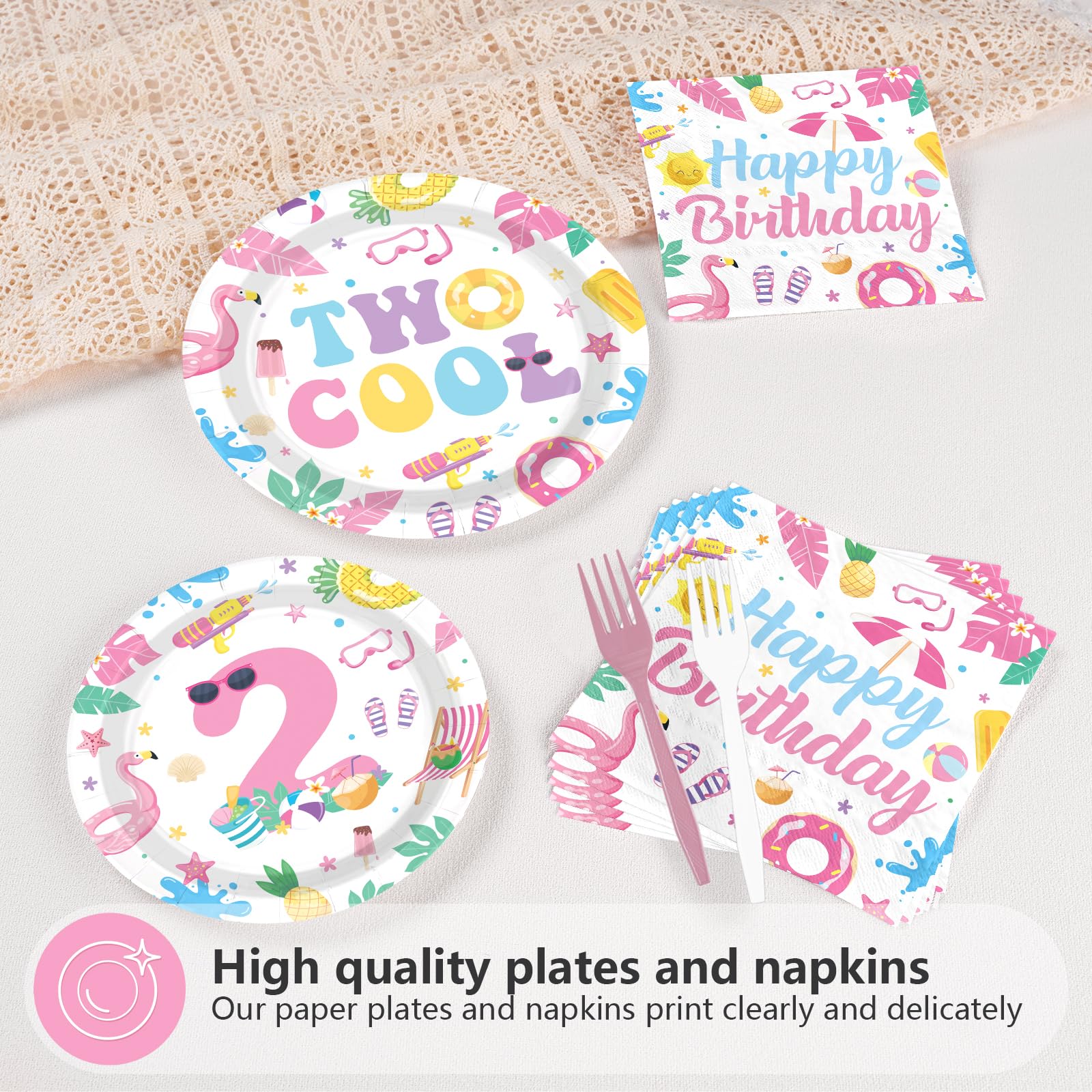 96 Pcs Pool 2nd Birthday Party Plates and Napkins - Grencian