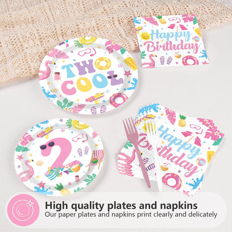 96 Pcs Pool 2nd Birthday Party Plates and Napkins - Grencian