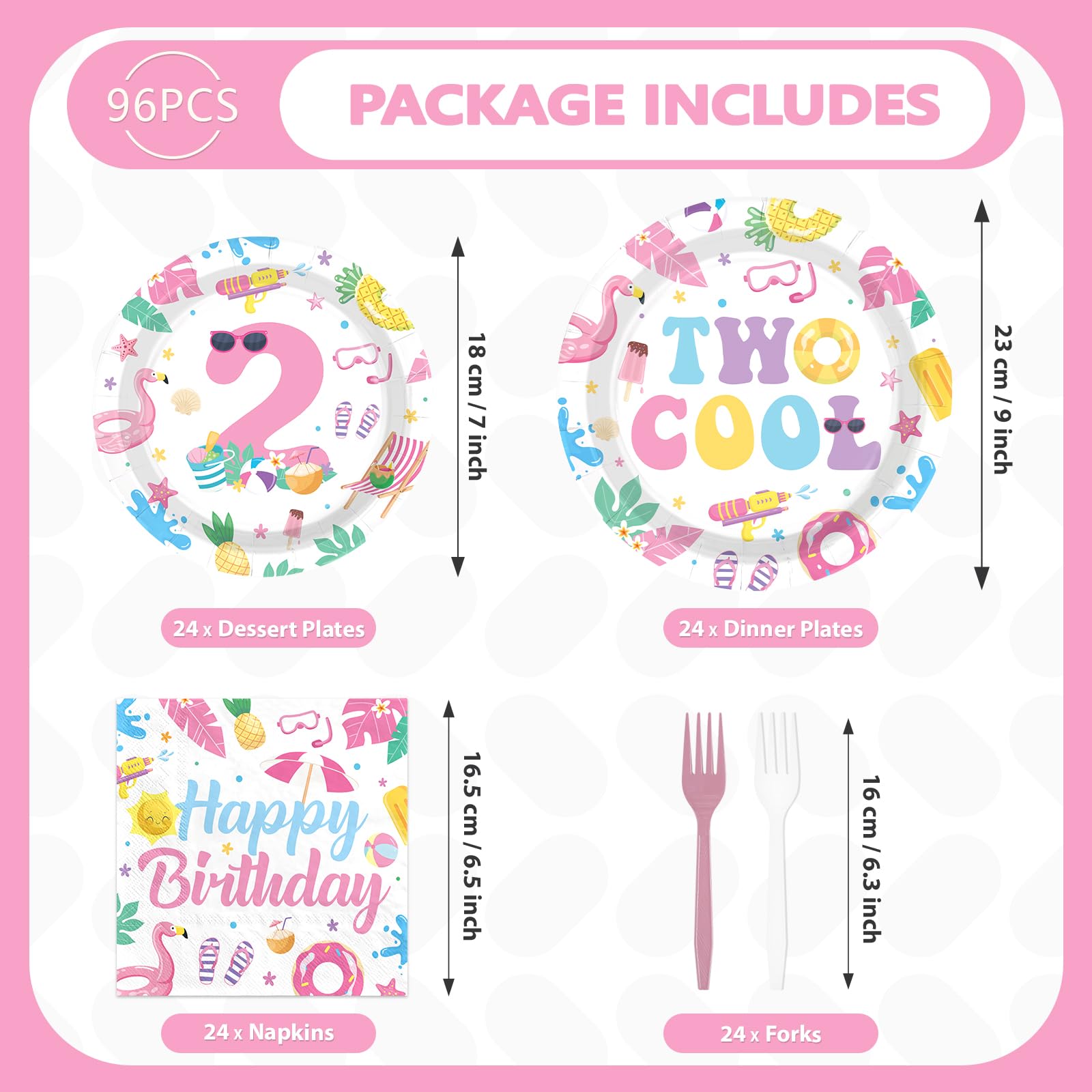 96 Pcs Pool 2nd Birthday Party Plates and Napkins - Grencian