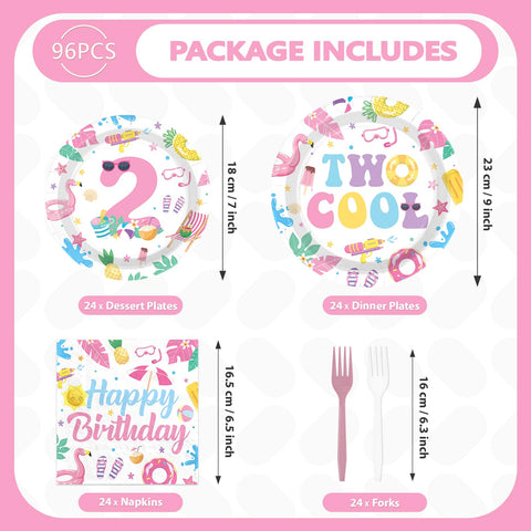 96 Pcs Pool 2nd Birthday Party Plates and Napkins - Grencian