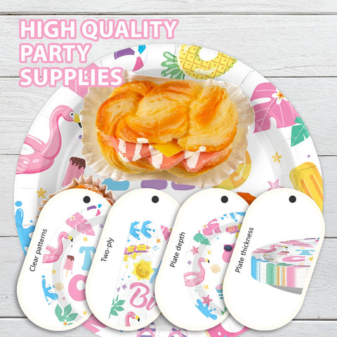 96 Pcs Pool 2nd Birthday Party Plates and Napkins - Grencian