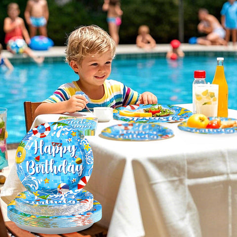 96 Pcs Pool Birthday Party Plates and Napkins - Grencian