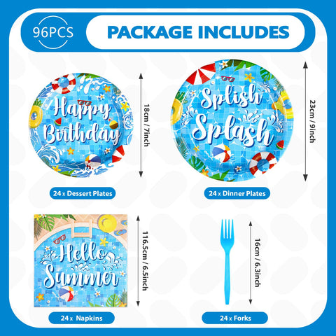 96 Pcs Pool Birthday Party Plates and Napkins - Grencian