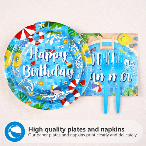 96 Pcs Pool Birthday Party Plates and Napkins - Grencian