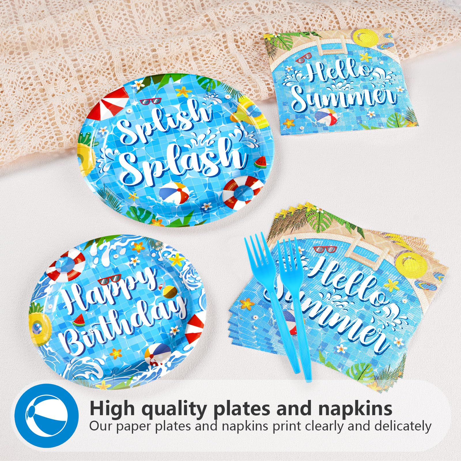 96 Pcs Pool Birthday Party Plates and Napkins - Grencian