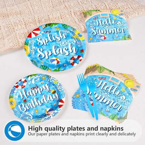 96 Pcs Pool Birthday Party Plates and Napkins - Grencian