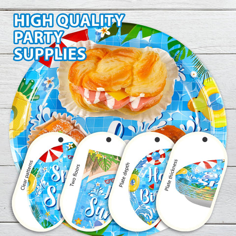 96 Pcs Pool Birthday Party Plates and Napkins - Grencian