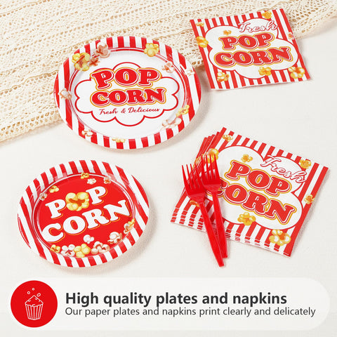 96 Pcs Popcorn Party Plates and Napkins - Grencian