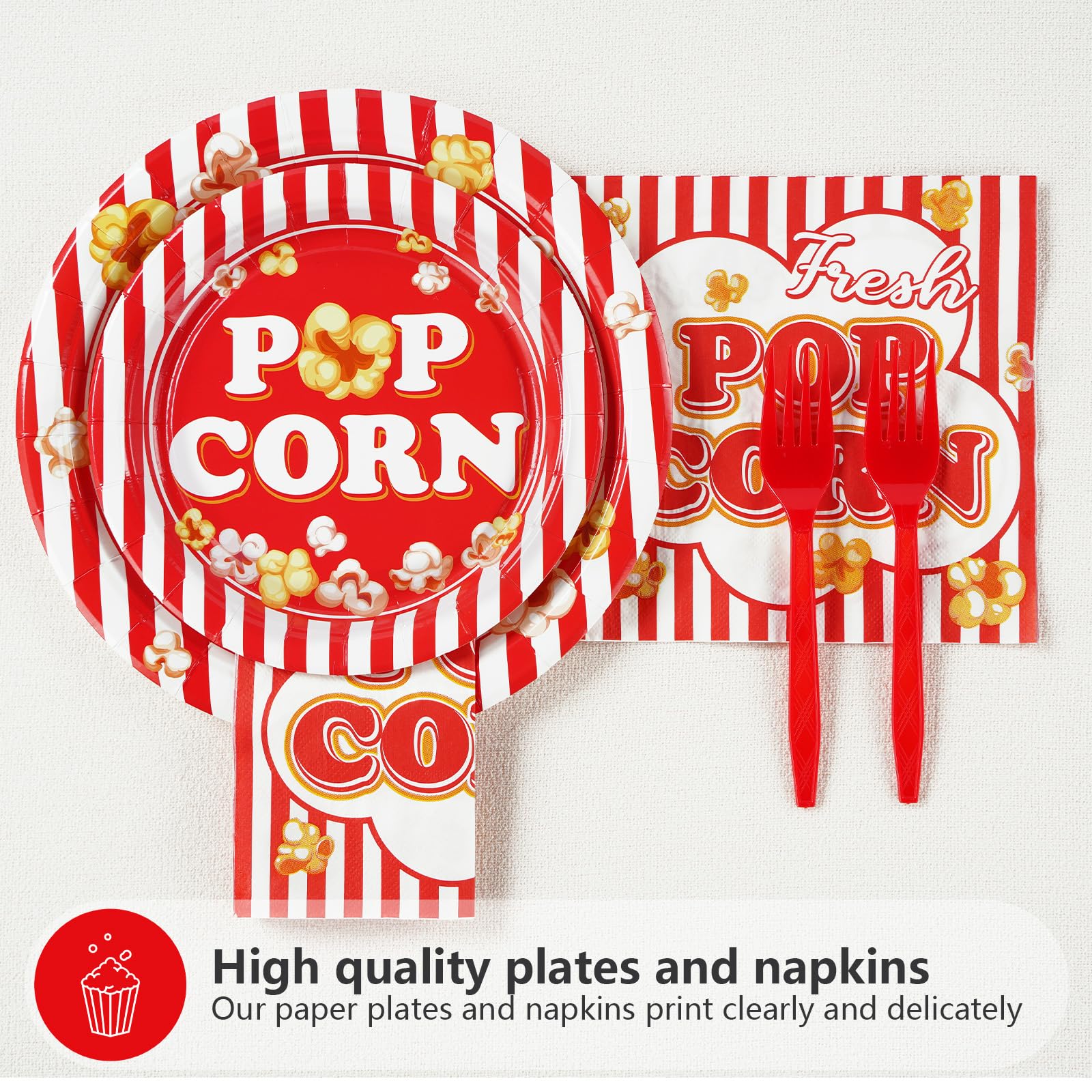 96 Pcs Popcorn Party Plates and Napkins - Grencian