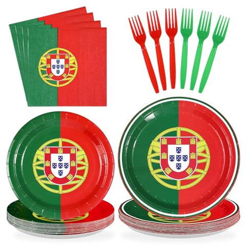 96 Pcs Portugal Flag Party Plates and Napkins - Grencian