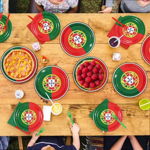 96 Pcs Portugal Flag Party Plates and Napkins - Grencian