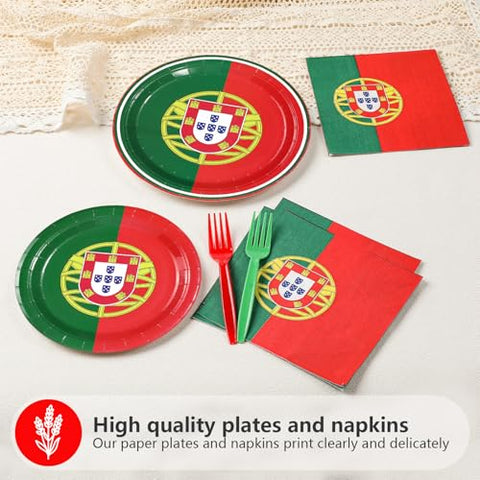 96 Pcs Portugal Flag Party Plates and Napkins - Grencian