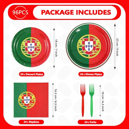 96 Pcs Portugal Flag Party Plates and Napkins - Grencian