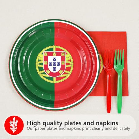 96 Pcs Portugal Flag Party Plates and Napkins - Grencian