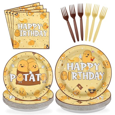 96 Pcs Potato Birthday Party Plates and Napkins - Grencian