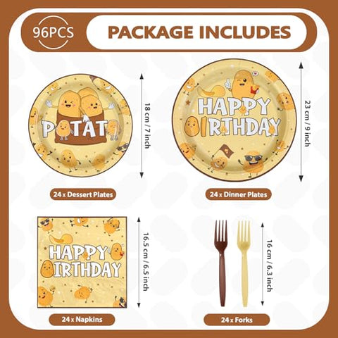 96 Pcs Potato Birthday Party Plates and Napkins - Grencian