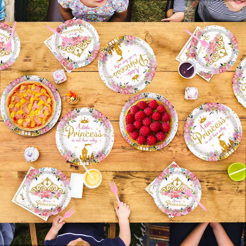 96 Pcs Princess 1st Birthday Party Plates and Napkins - Grencian
