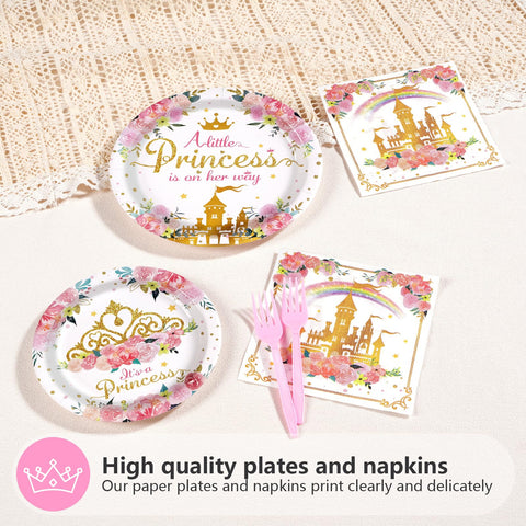 96 Pcs Princess 1st Birthday Party Plates and Napkins - Grencian
