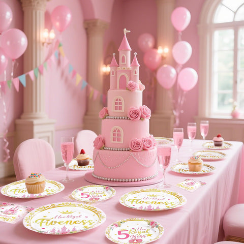 96 Pcs Princess 5th Birthday Party Plates and Napkins - Grencian