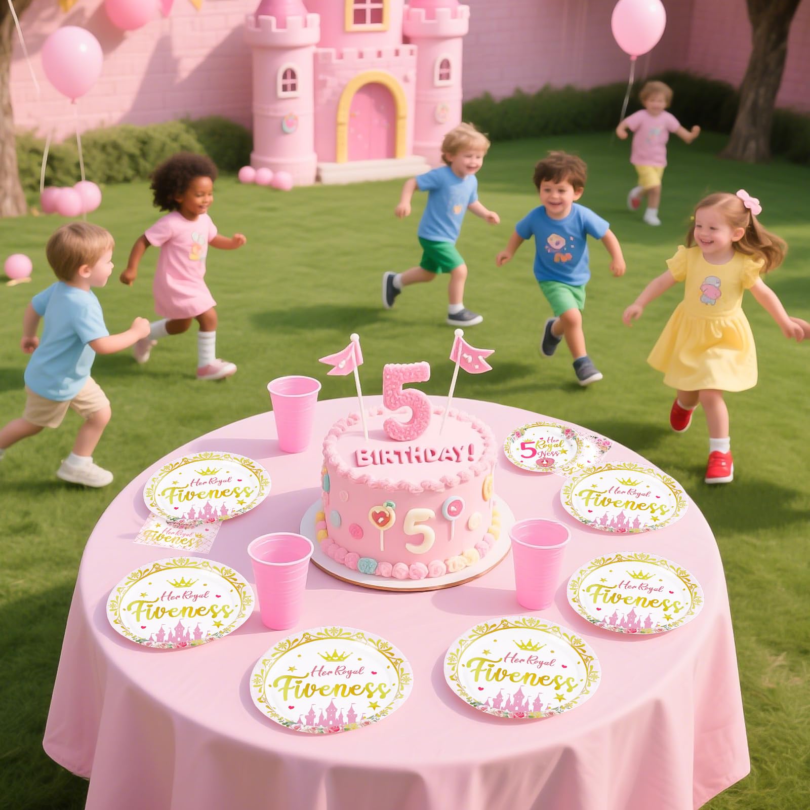 96 Pcs Princess 5th Birthday Party Plates and Napkins - Grencian