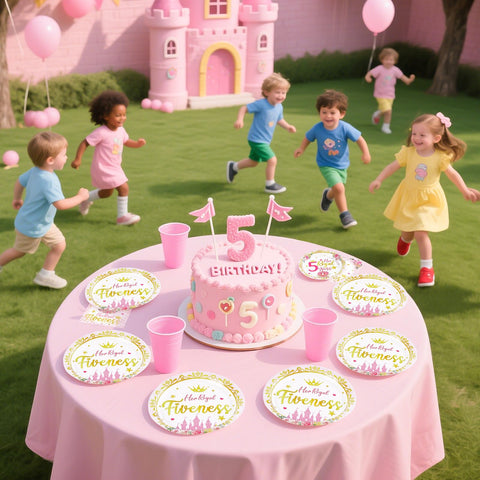 96 Pcs Princess 5th Birthday Party Plates and Napkins - Grencian