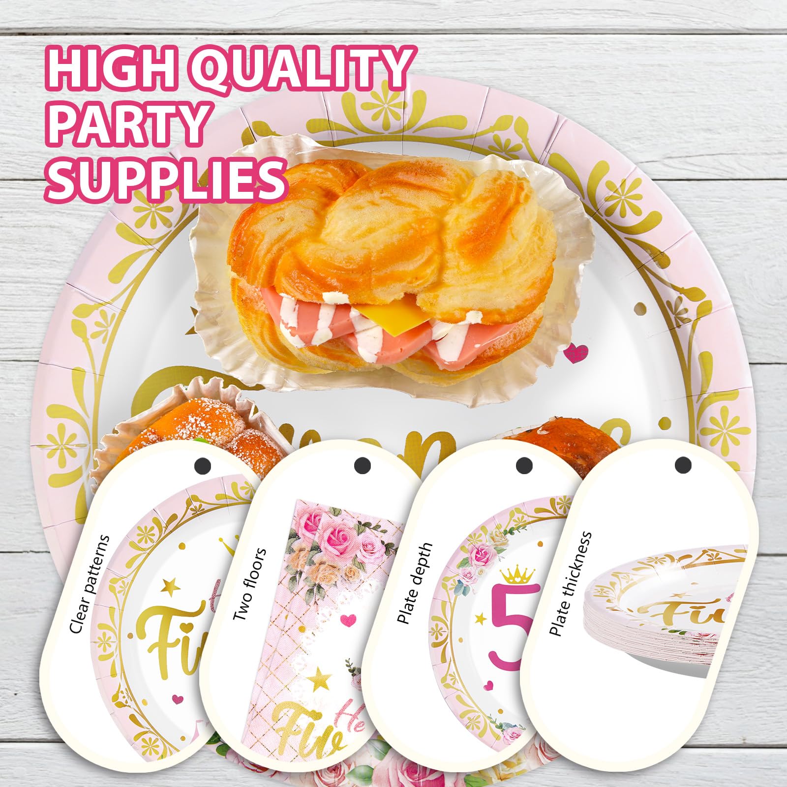 96 Pcs Princess 5th Birthday Party Plates and Napkins - Grencian